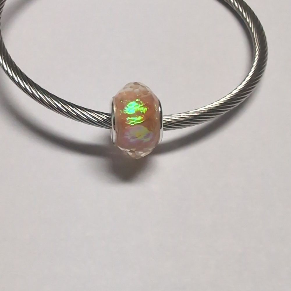 Clear with Peach Iridescent Background Charm‎ for Pandora Style Bracelet
